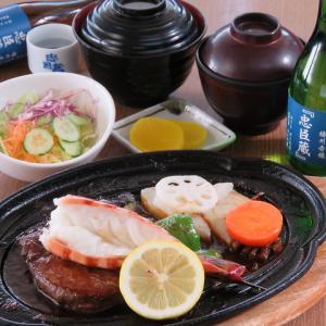 おさき定食(・カット肉50g・イカ・ホタテ・小えび)