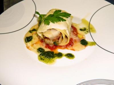 金目鯛と野菜のラザーニュスタイルバジルソース