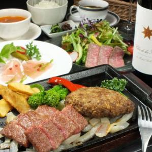 神戸牛ステーキと但馬牛ハンバーグ両方が楽しめる特別ディナーコース6000円
