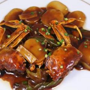 上海蟹と餅の強火炒め