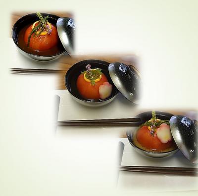 京都で修行した板前さんの 『野菜寿司 菜季』のトマト丸ごと入った 【トマトのお椀】